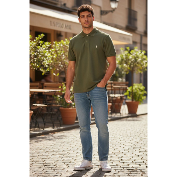 NWT 2 ( Black & Green) US Polo Assn Men's Performance Pique Polo Shirts - Picture 4 of 6